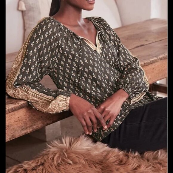 SOFT SURROUNDINGS Jolene Peasant Blouse in Neutral Geo  Oversized Boho SZ 1X - Picture 1 of 13